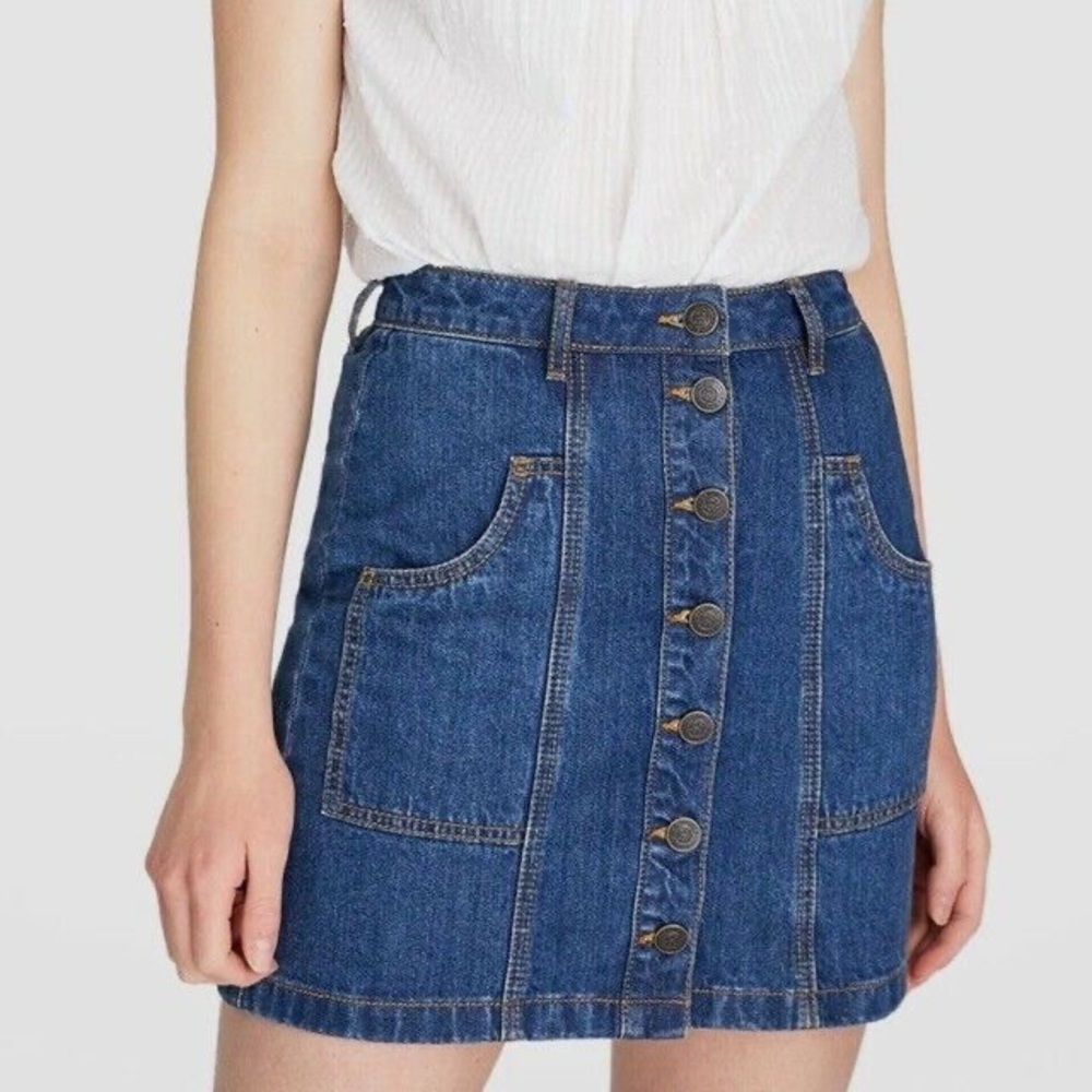 Stradivarius A-Line Button Up Denim Skirt - Size 2